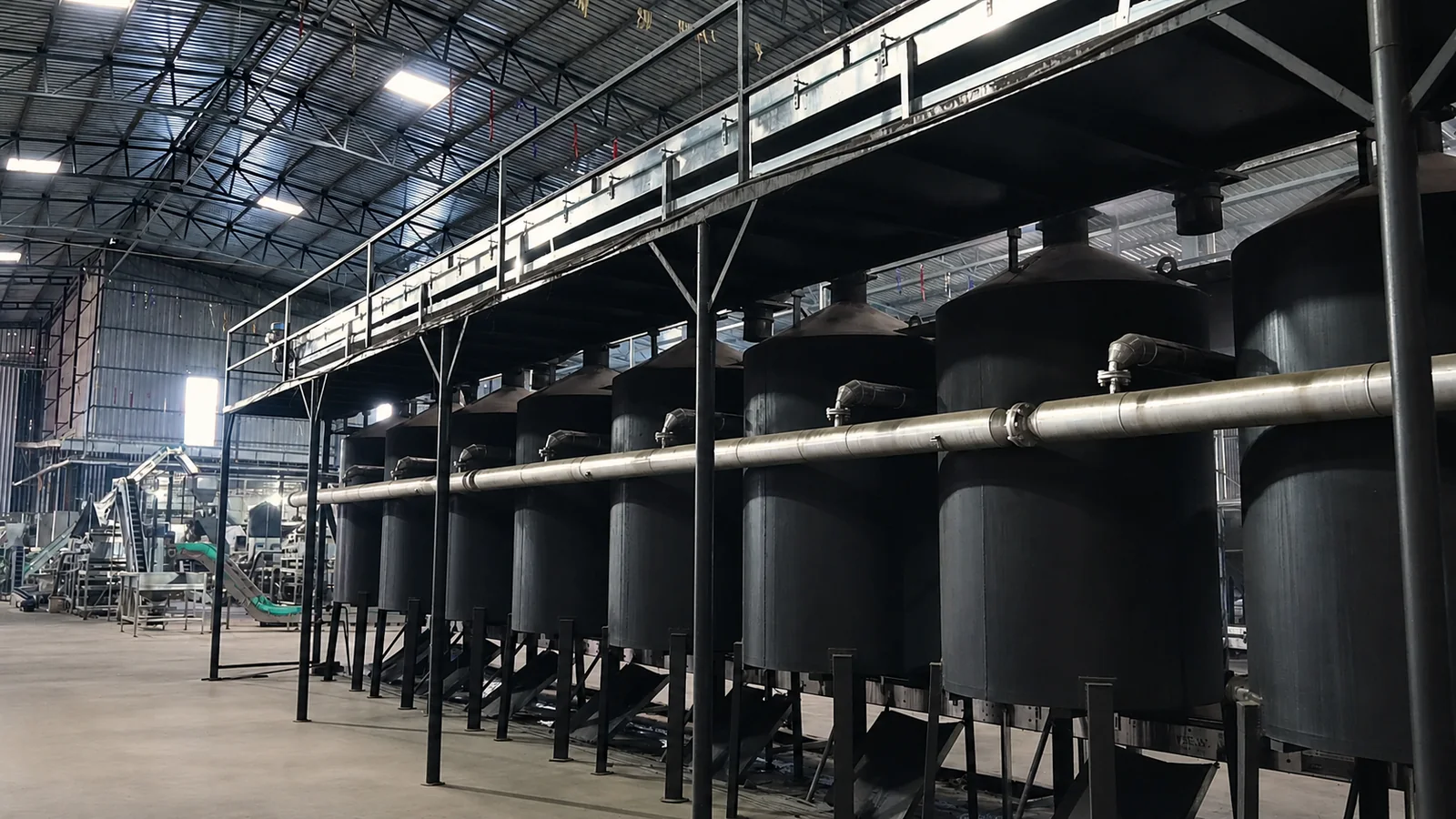 Industrial steam processing tank line